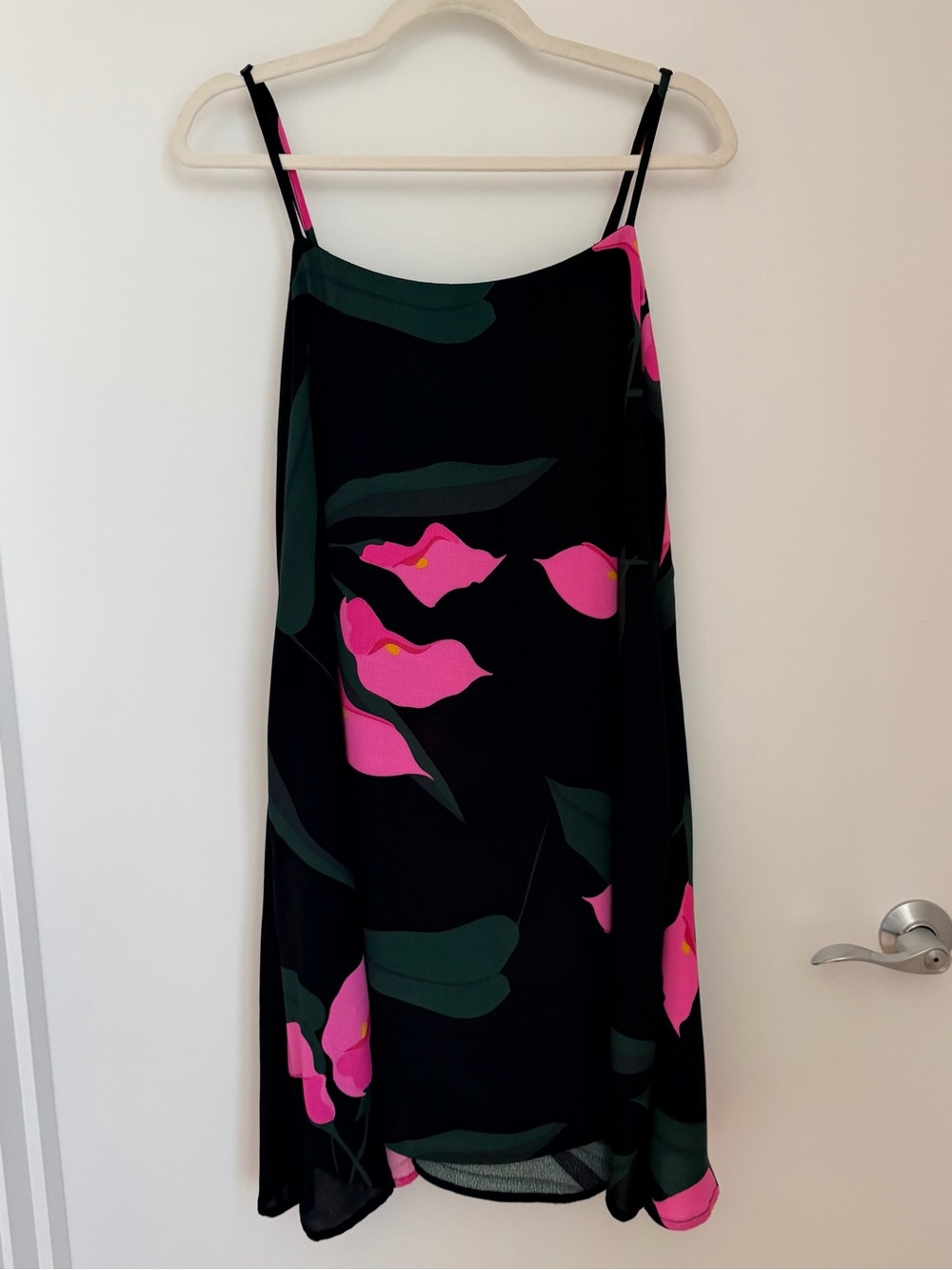 Ava Sky Slip Dress, Size S, in Black and Pink Anthurium, by Fighting Eel